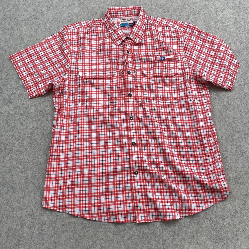 Magellan Outdoors Shirt Mens XL Red Plaid Fishing Short Sleeve Button Up Casual